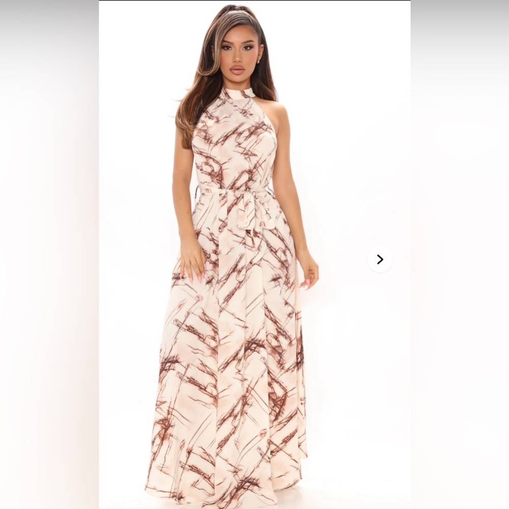 Fashion Nova Cream and Brown Maxi Dress